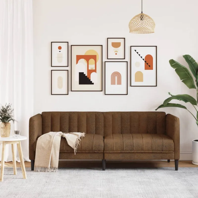 Dvivietė sofa, rudos spalvos, dirbtinė versta oda