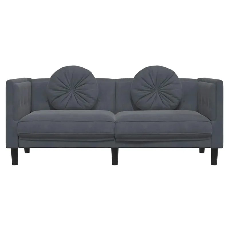 Dvivietė sofa su pagalvėlėmis, tamsiai pilkos spalvos, aksomas