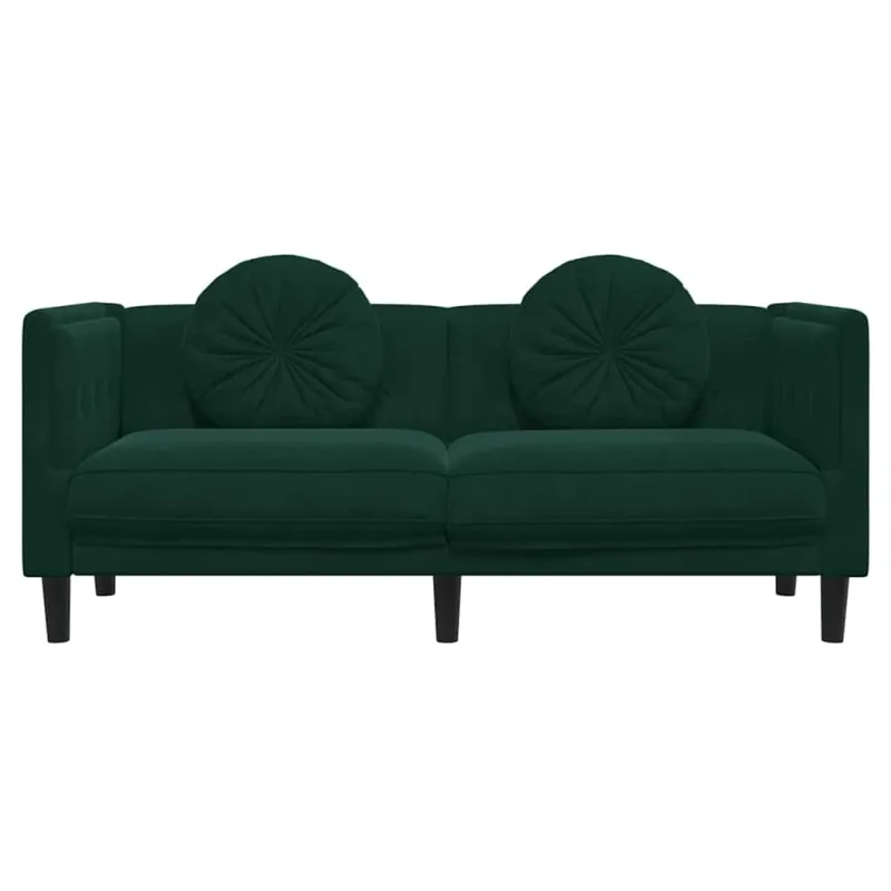 Dvivietė sofa su pagalvėlėmis, tamsiai žalios spalvos, aksomas