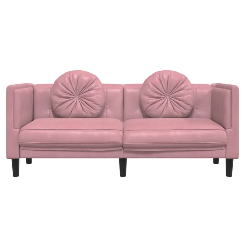 Dvivietė sofa su pagalvėlėmis, rožinės spalvos, aksomas
