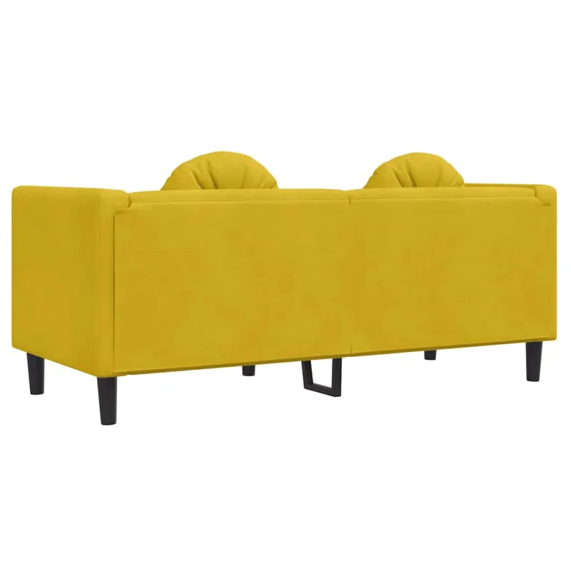 Dvivietė sofa su pagalvėlėmis, geltonos spalvos, aksomas