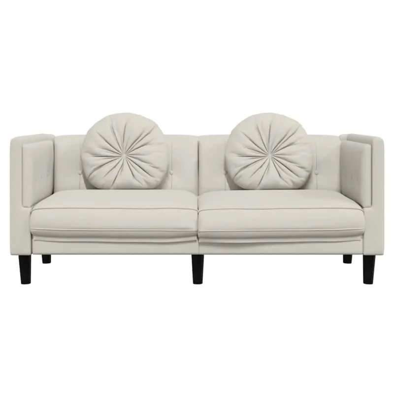 Dvivietė sofa su pagalvėlėmis, kreminės spalvos, aksomas
