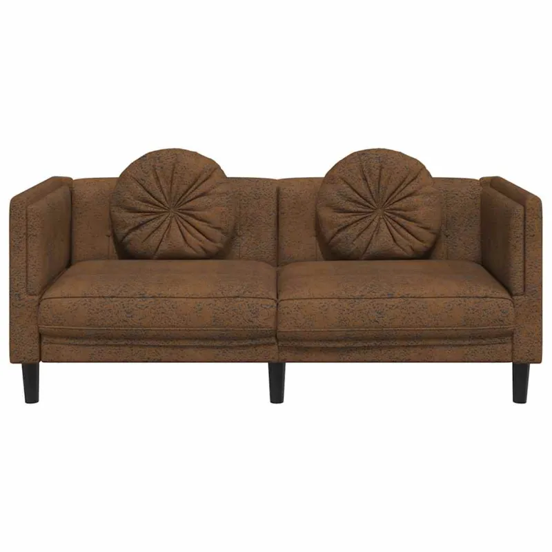 Dvivietė sofa su pagalvėlėmis, ruda, dirbtinė versta oda
