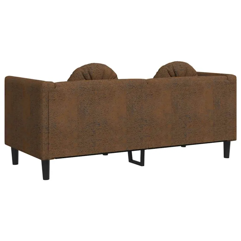 Dvivietė sofa su pagalvėlėmis, ruda, dirbtinė versta oda