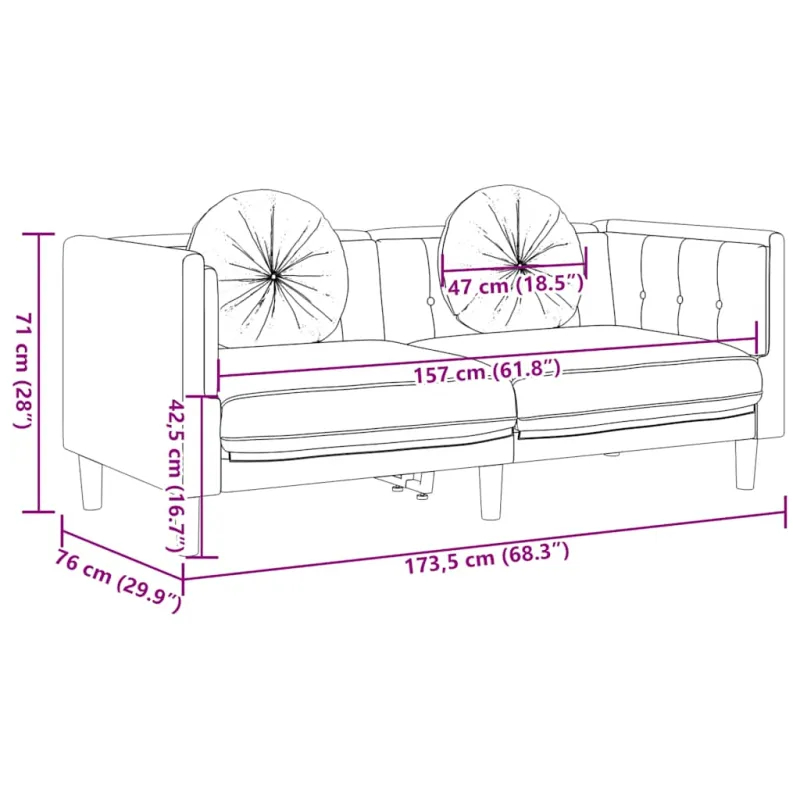Dvivietė sofa su pagalvėlėmis, ruda, dirbtinė versta oda