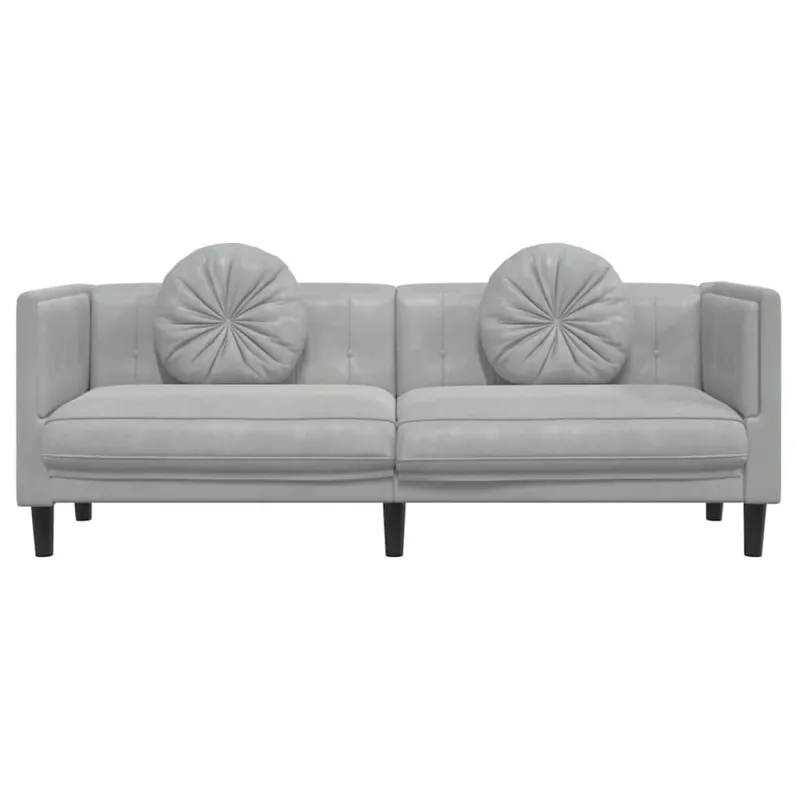 Trivietė sofa su pagalvėlėmis, šviesiai pilkos spalvos, aksomas