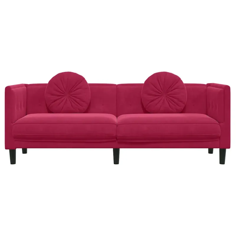 Trivietė sofa su pagalvėlėmis, vyno raudonos spalvos, aksomas
