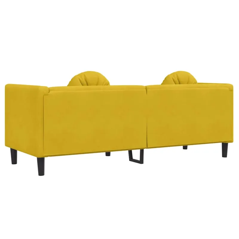 Trivietė sofa su pagalvėlėmis, geltonos spalvos, aksomas