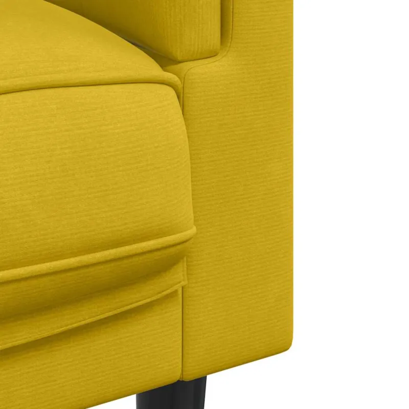 Trivietė sofa su pagalvėlėmis, geltonos spalvos, aksomas