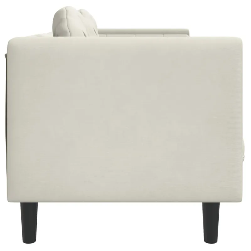Trivietė sofa su pagalvėlėmis, kreminės spalvos, aksomas