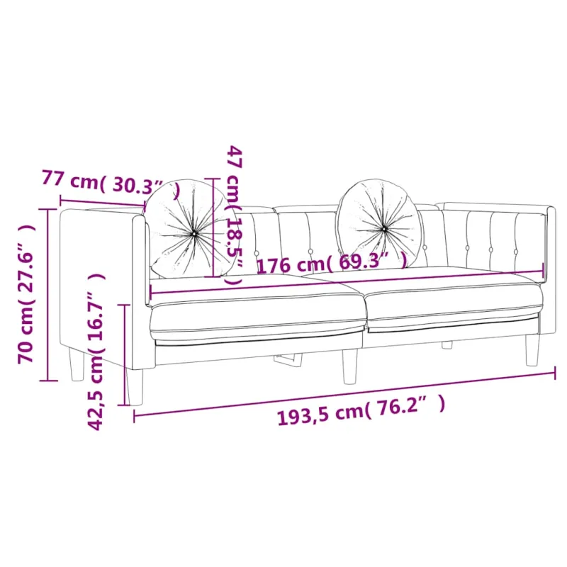 Trivietė sofa su pagalvėlėmis, kreminės spalvos, aksomas