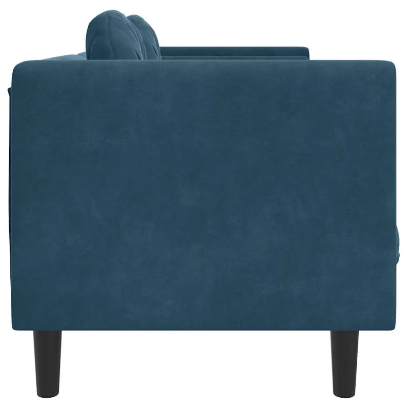 Trivietė sofa su pagalvėlėmis, mėlynos spalvos, aksomas