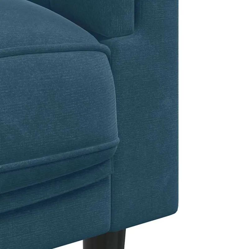 Trivietė sofa su pagalvėlėmis, mėlynos spalvos, aksomas