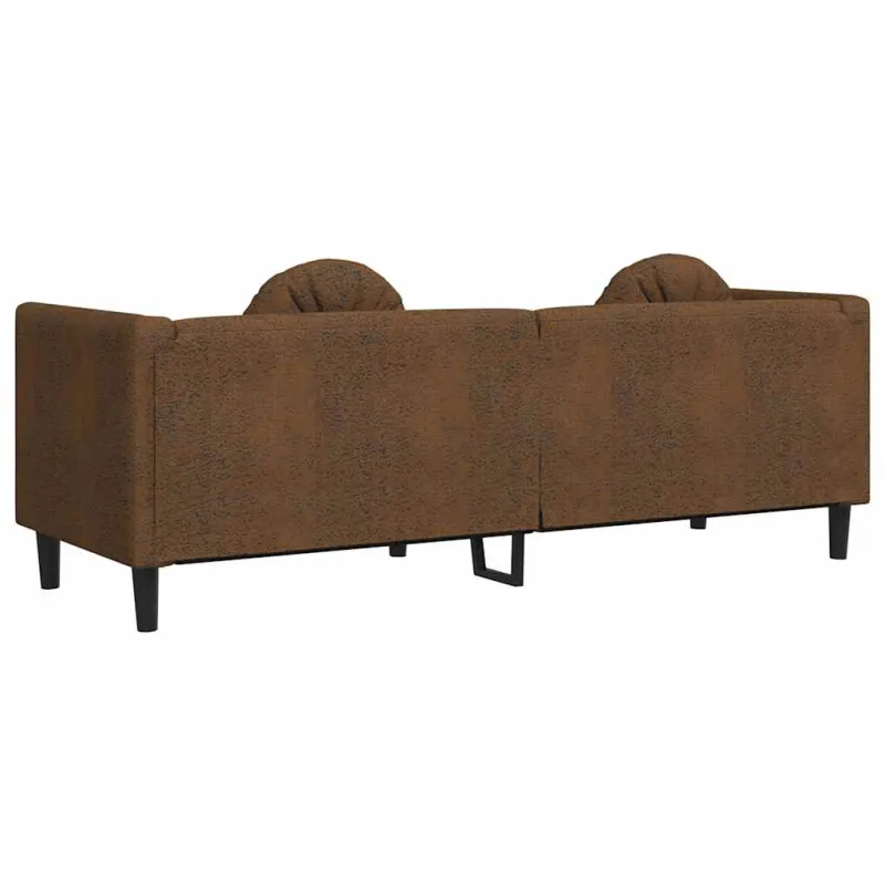 Trivietė sofa su pagalvėlėmis, ruda, dirbtinė versta oda