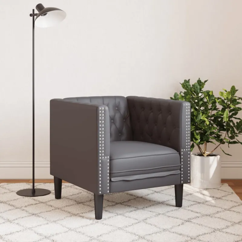 Chesterfield krėslas, pilkos spalvos, dirbtinė oda