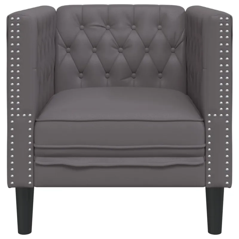 Chesterfield krėslas, pilkos spalvos, dirbtinė oda