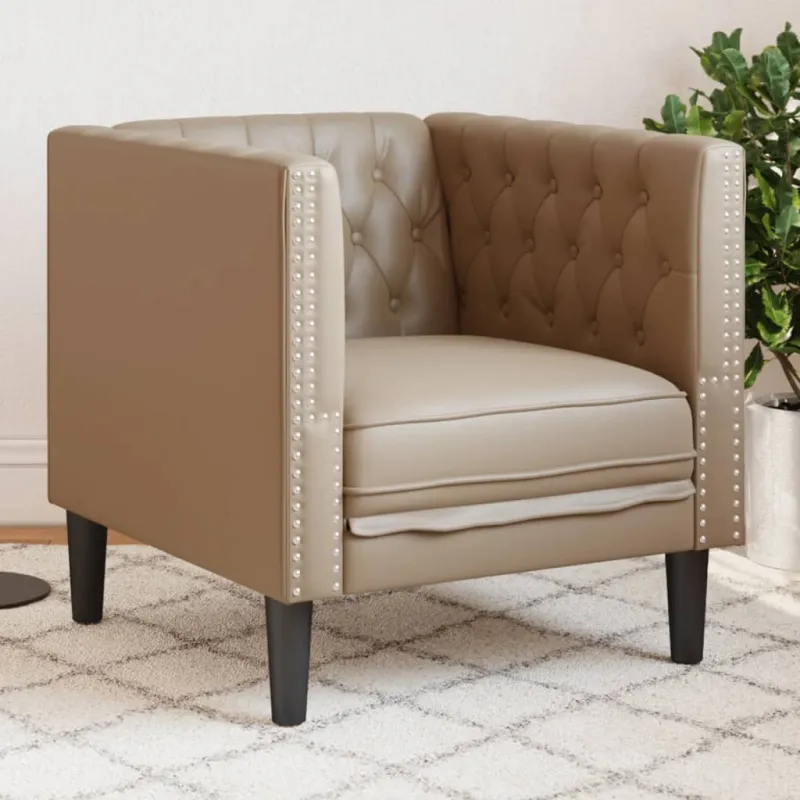 Chesterfield krėslas, kapučino spalvos, dirbtinė oda