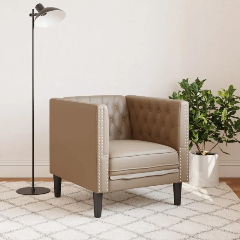 Chesterfield krėslas, kapučino spalvos, dirbtinė oda