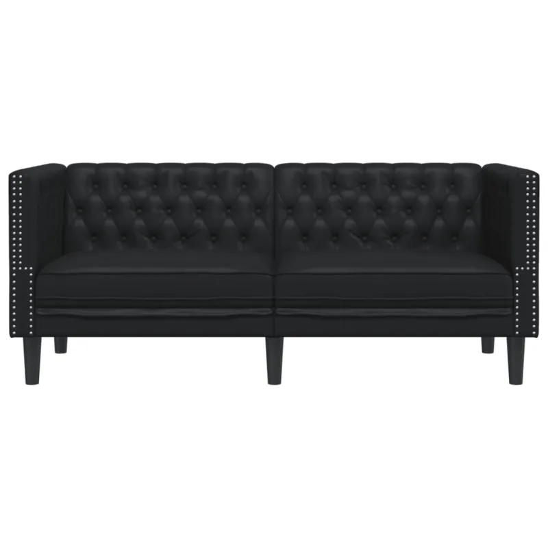 Dvivietė chesterfield sofa, juodos spalvos, dirbtinė oda