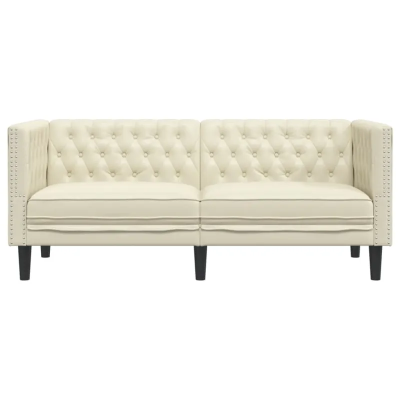 Dvivietė chesterfield sofa, kreminės spalvos, dirbtinė oda