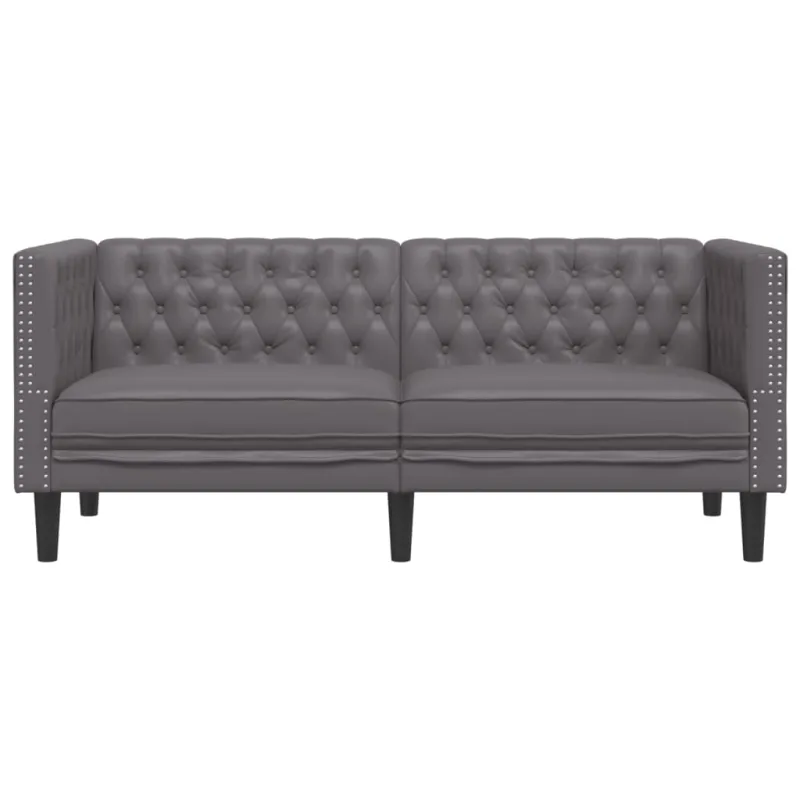 Dvivietė chesterfield sofa, pilkos spalvos, dirbtinė oda