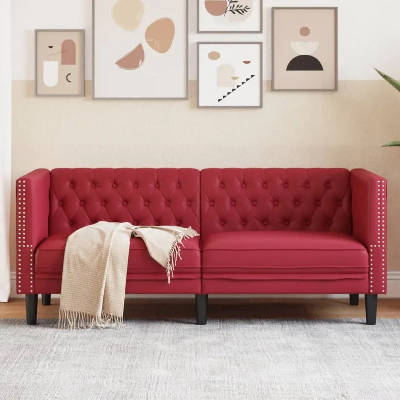 Dvivietė chesterfield sofa, raudonojo vyno sp., dirbtinė oda