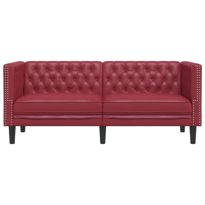 Dvivietė chesterfield sofa, raudonojo vyno sp., dirbtinė oda