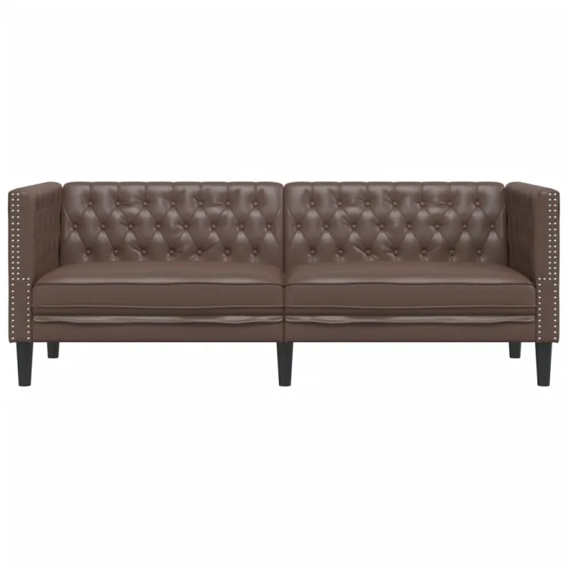 Trivietė chesterfield sofa, rudos spalvos, dirbtinė oda