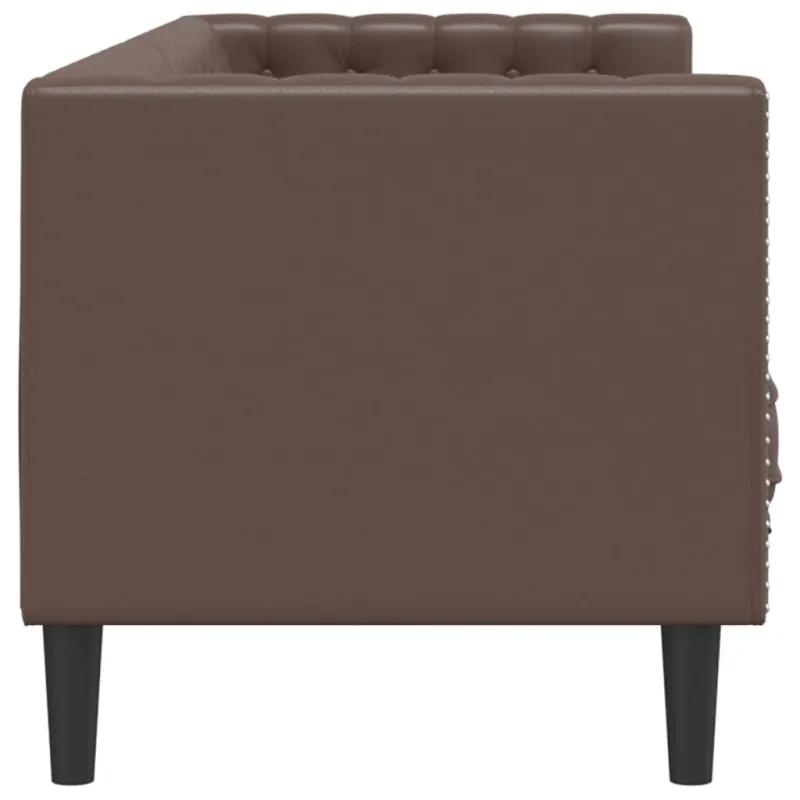 Trivietė chesterfield sofa, rudos spalvos, dirbtinė oda