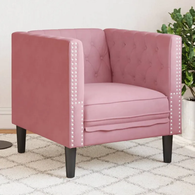 Chesterfield krėslas, rožinės spalvos, aksomas