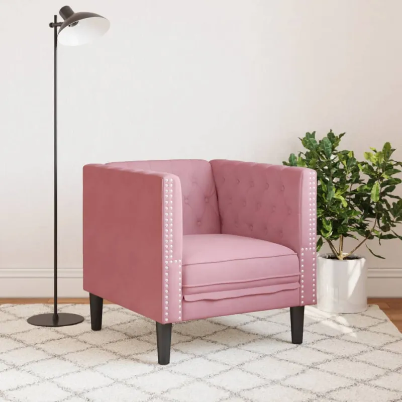Chesterfield krėslas, rožinės spalvos, aksomas