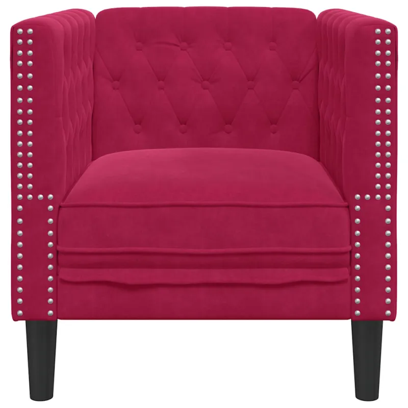 Chesterfield krėslas, raudonojo vyno spalvos, aksomas