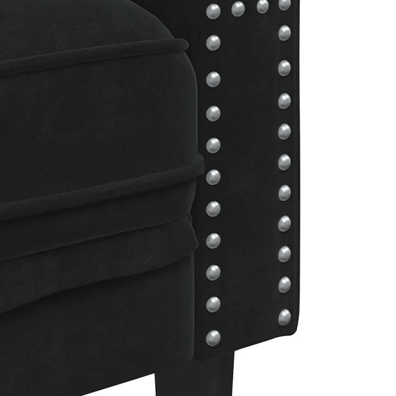 Chesterfield krėslas, juodos spalvos, aksomas