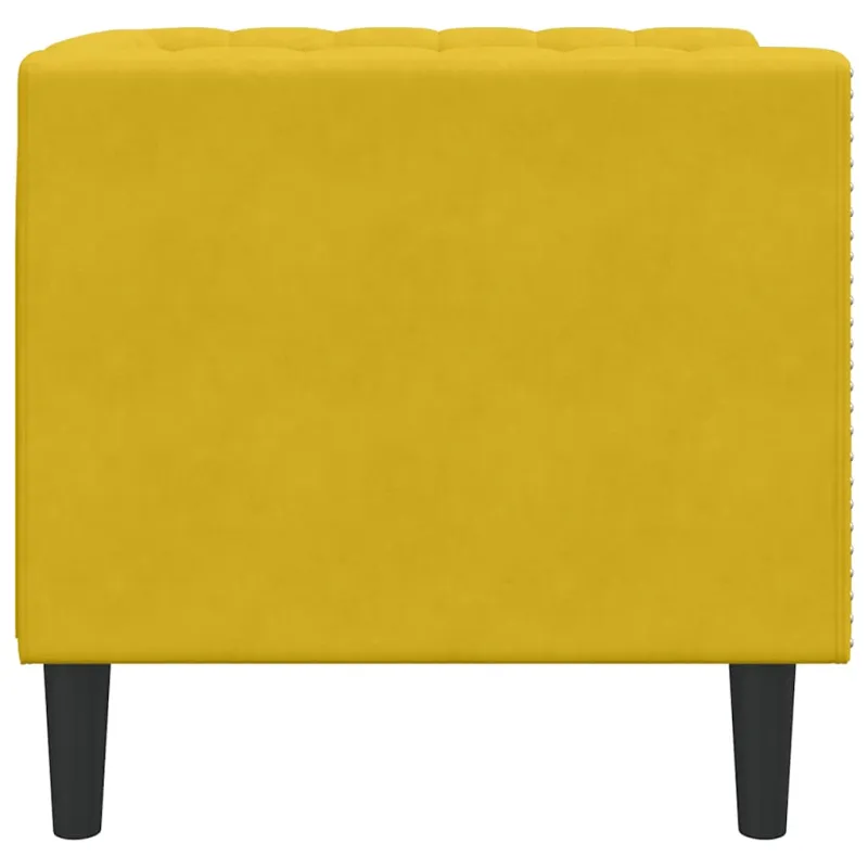 Chesterfield krėslas, geltonos spalvos, aksomas