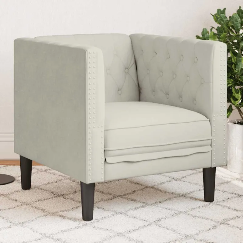 Chesterfield krėslas, kreminės spalvos, aksomas