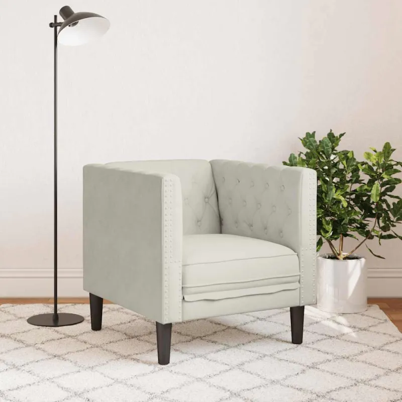 Chesterfield krėslas, kreminės spalvos, aksomas