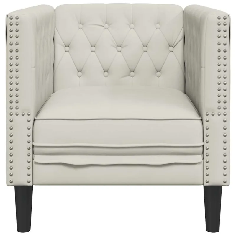 Chesterfield krėslas, kreminės spalvos, aksomas