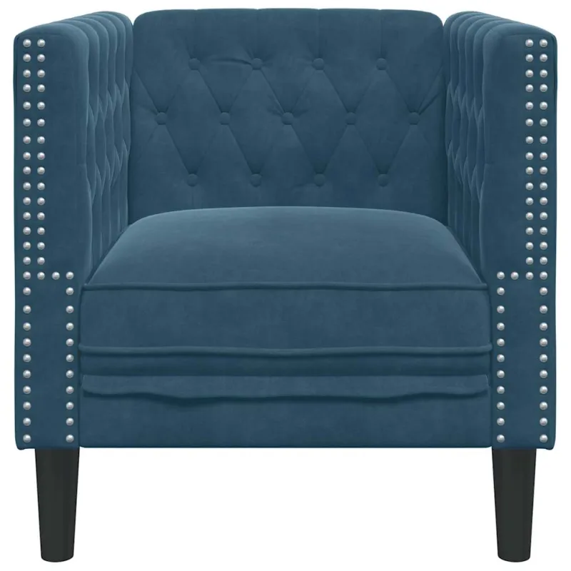 Chesterfield krėslas, mėlynos spalvos, aksomas