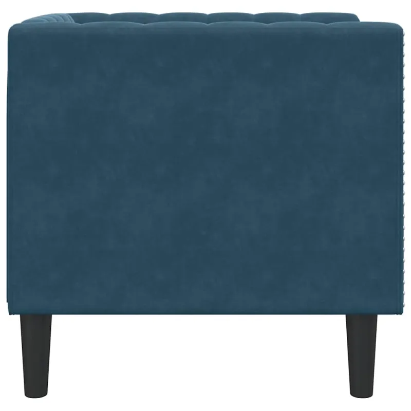 Chesterfield krėslas, mėlynos spalvos, aksomas