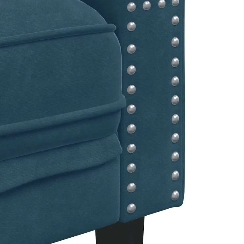 Chesterfield krėslas, mėlynos spalvos, aksomas