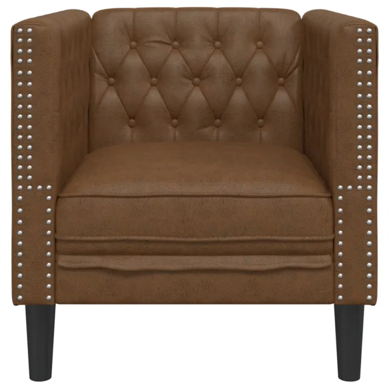 Chesterfield krėslas, rudos spalvos, dirbtinė versta oda