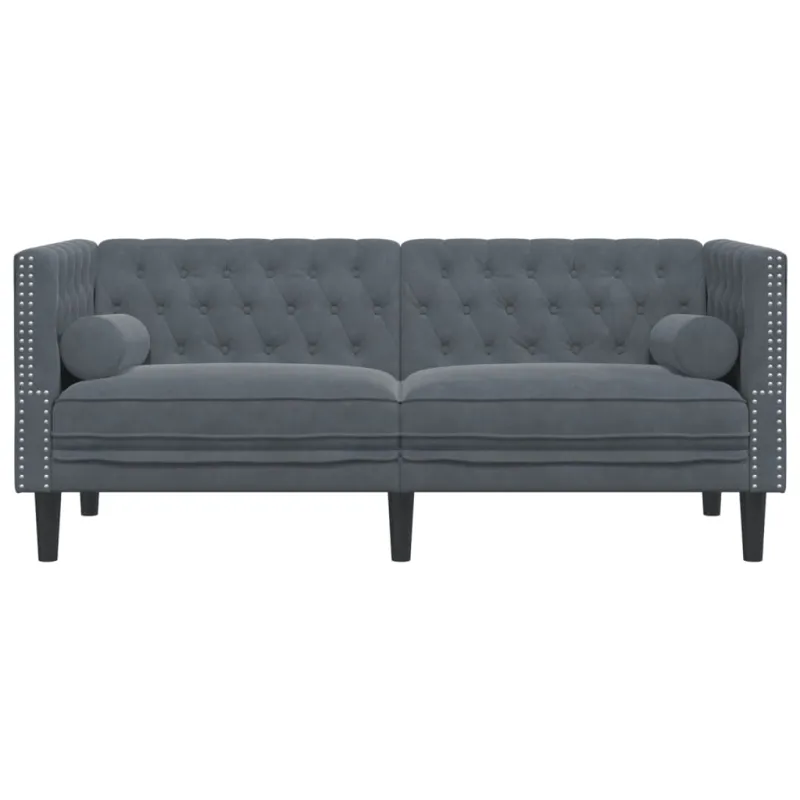 Dvivietė chesterfield sofa su pagalvėlėmis, pilka, aksomas