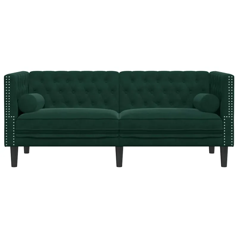 Dvivietė chesterfield sofa su pagalvėlėmis, žalia, aksomas