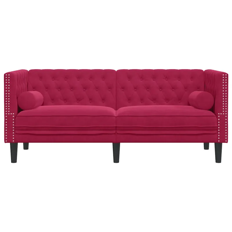 Dvivietė chesterfield sofa su pagalvėlėmis, raudona, aksomas