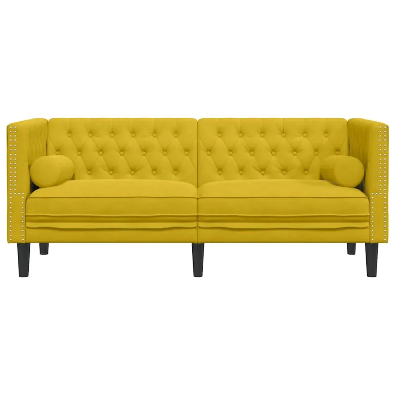 Dvivietė chesterfield sofa su pagalvėlėmis, geltona, aksomas