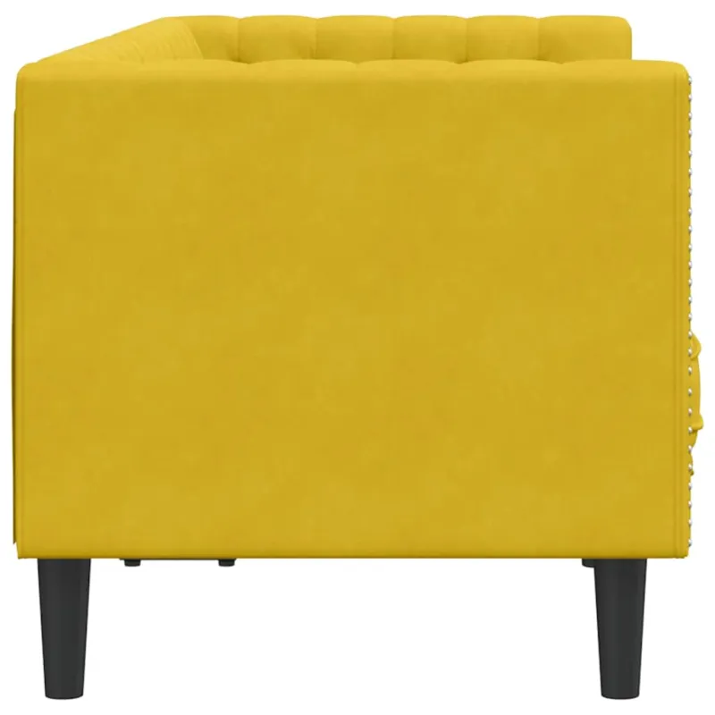 Dvivietė chesterfield sofa su pagalvėlėmis, geltona, aksomas