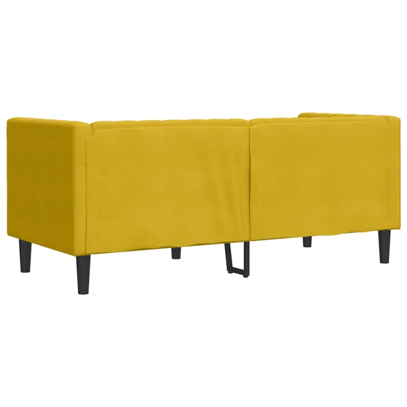 Dvivietė chesterfield sofa su pagalvėlėmis, geltona, aksomas