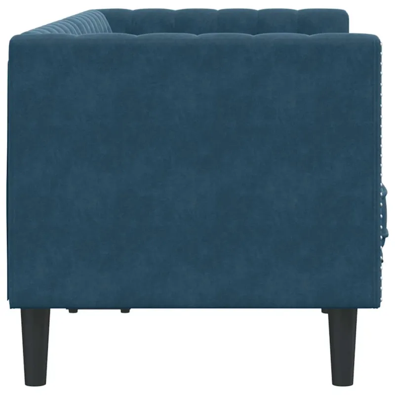 Dvivietė chesterfield sofa su pagalvėlėmis, mėlyna, aksomas