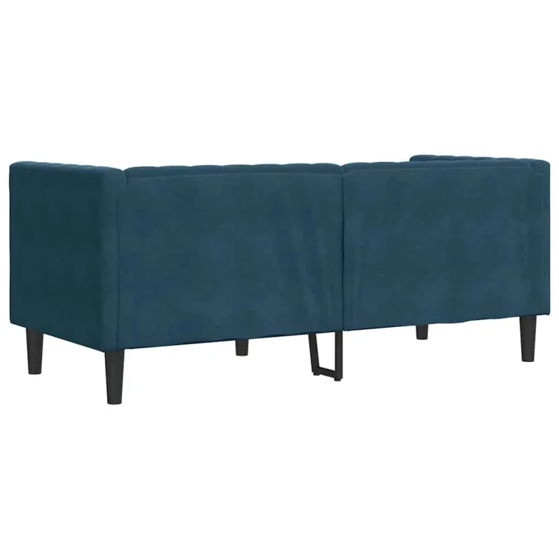 Dvivietė chesterfield sofa su pagalvėlėmis, mėlyna, aksomas