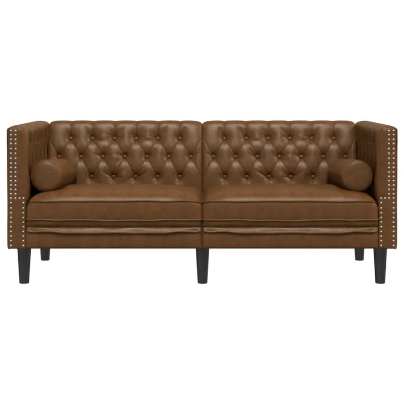 Dvivietė chesterfield sofa su pagalvėlėmis, ruda, dirbtinė oda